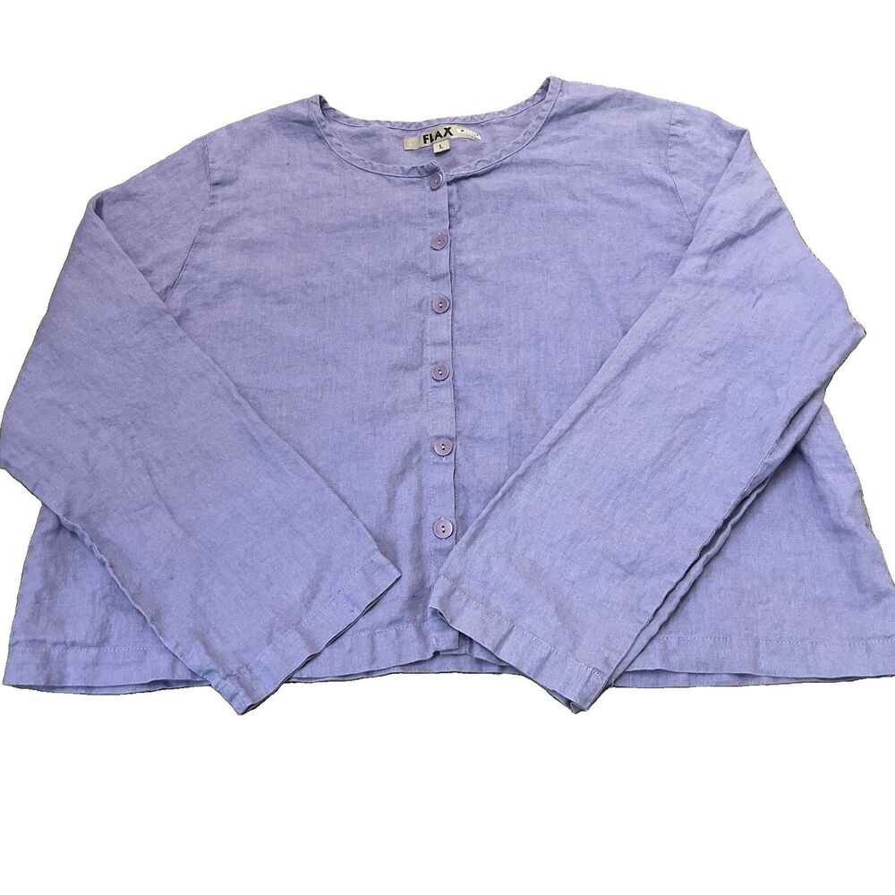 FLAX 100% Linen Flax Button Down Tunic Shirt Size Large Women Lilac Capsule